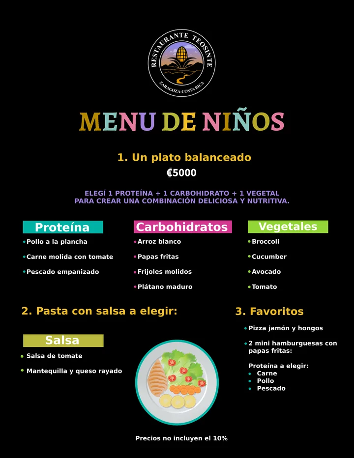 Menú infantil · Español de Restaurante Teosinte