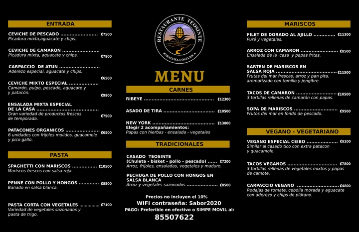 Menú principal de Restaurante Teosinte
